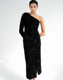 Forcast Ivy One Shoulder Sequin Dress Black Hot