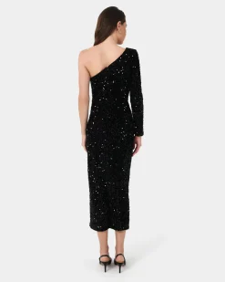 Forcast Ivy One Shoulder Sequin Dress Black Hot