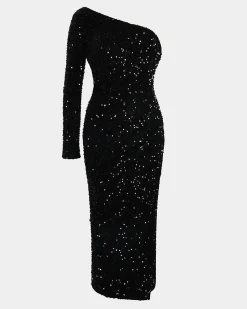 Forcast Ivy One Shoulder Sequin Dress Black Hot