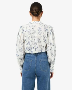 Forcast Jasmine Floral Blouse Ivory Blue New