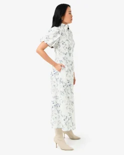 Forcast Jasmine Puff Sleeve Dress Ivory Blue Online