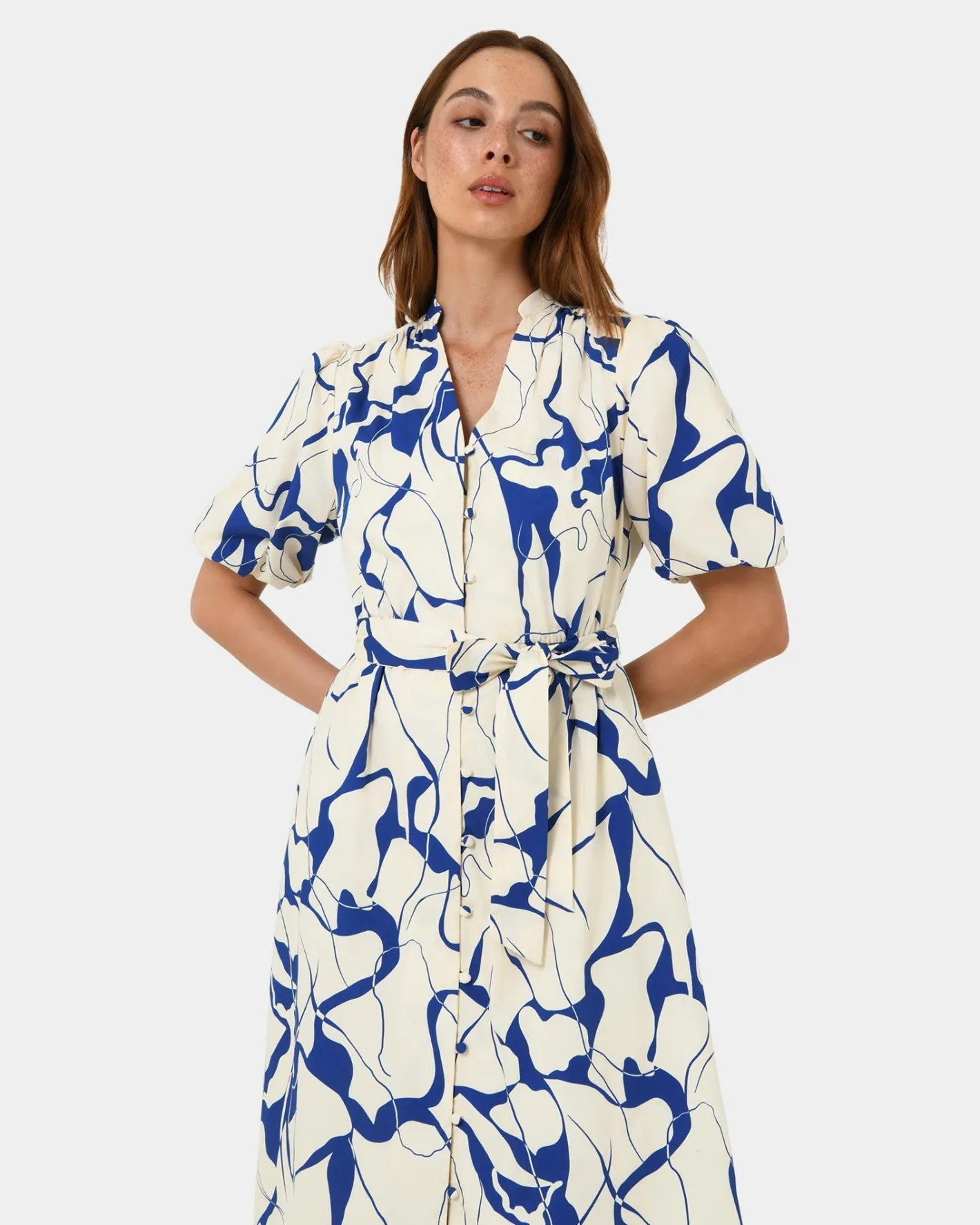 Forcast Jayleen Puff Sleeve Tie Dress Resort Hot
