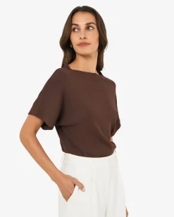 Forcast Jemma Relaxed Knit Top Espresso Hot