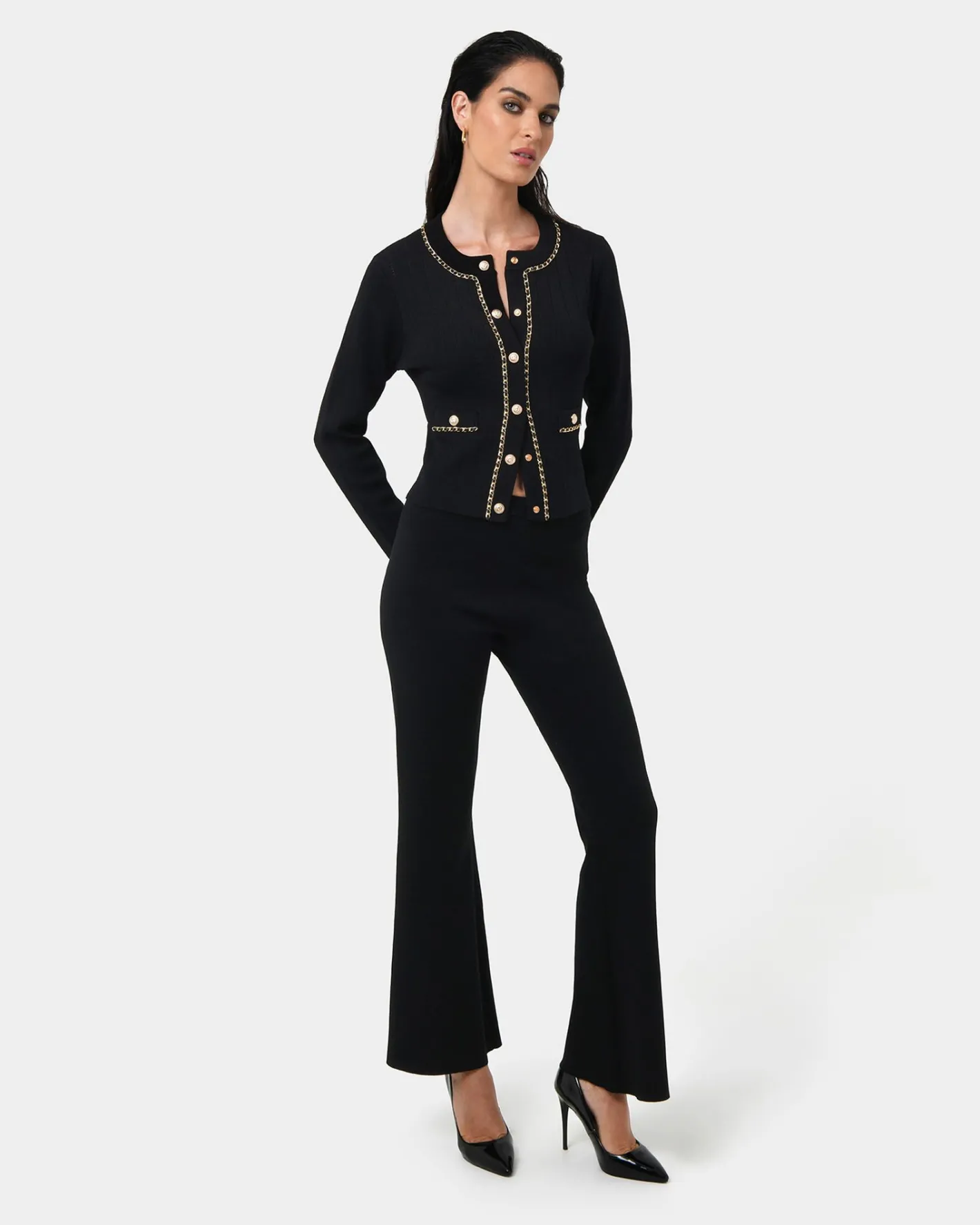 Forcast Jordy Flared Knit Pants Black