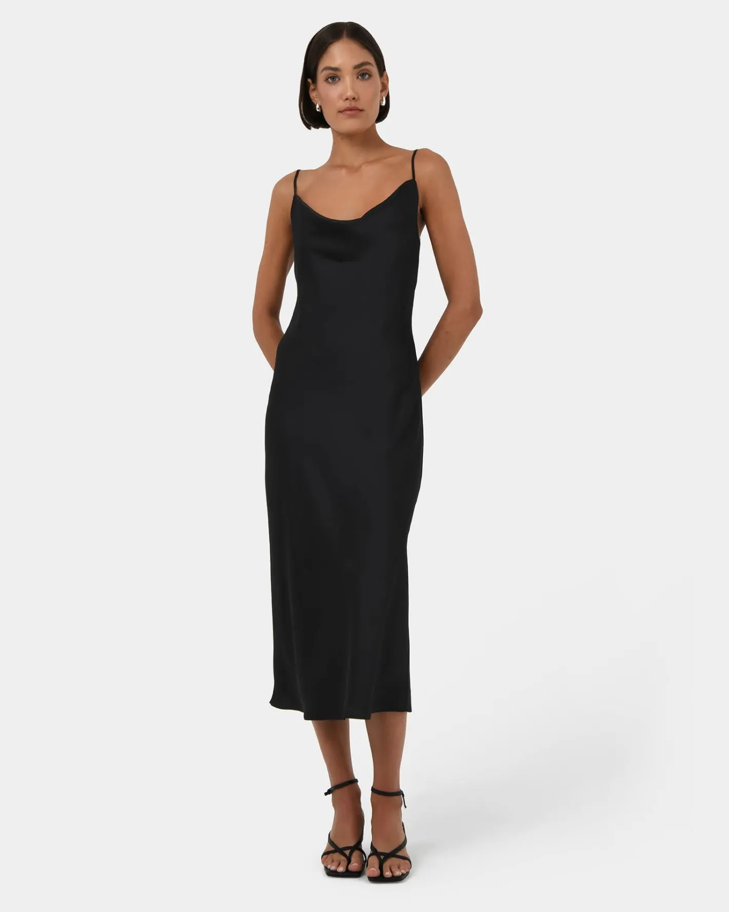 Forcast Joy Satin Cowl Neck Dress Black Discount