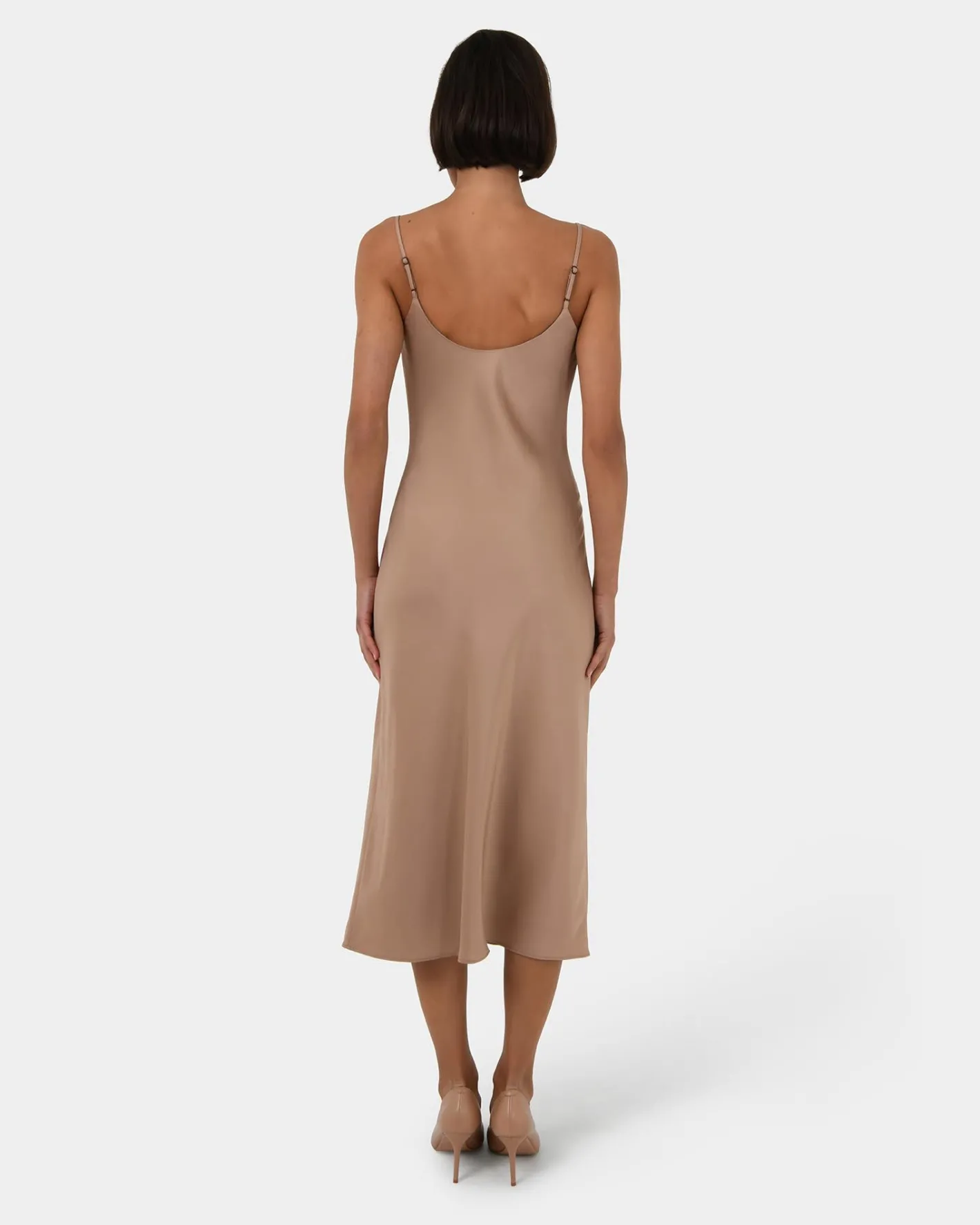 Forcast Joy Satin Cowl Neck Dress Warm Taupe Sale