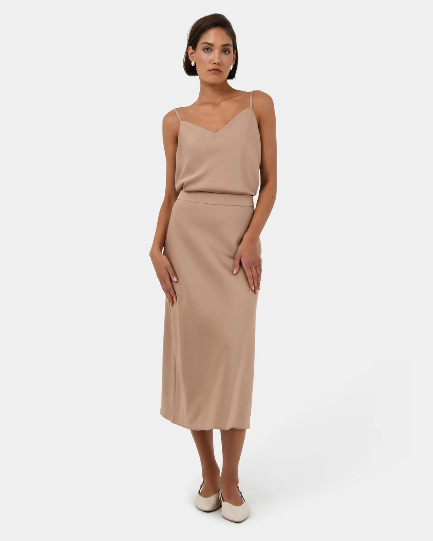 Forcast Joy Satin Midi Skirt Warm Taupe Best