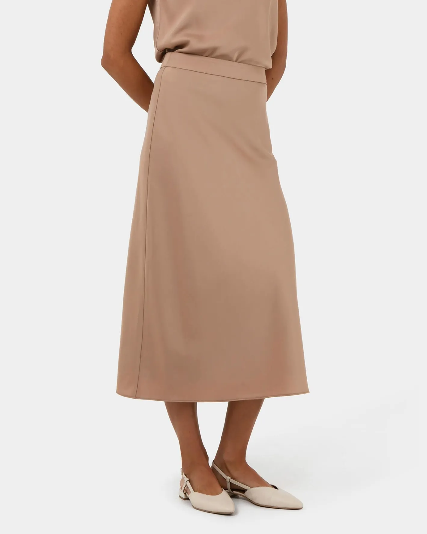 Forcast Joy Satin Midi Skirt Warm Taupe Best