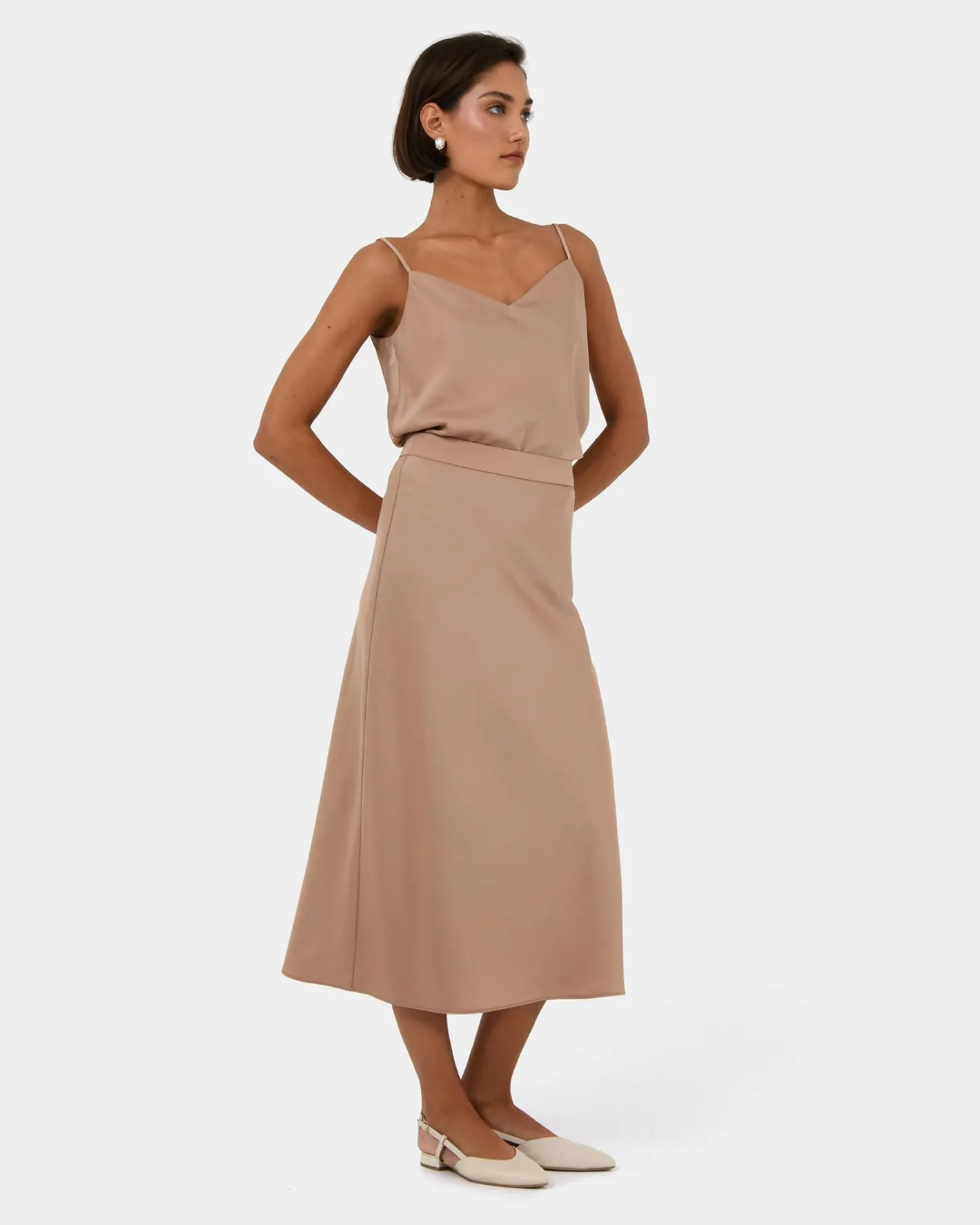 Forcast Joy Satin Midi Skirt Warm Taupe Best