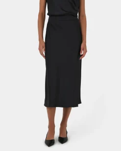 Forcast Joy Satin Midi Skirt Black Clearance