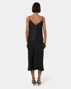 Forcast Joy Satin Midi Skirt Black Clearance