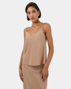 Forcast Joy Satin V-neck Cami Warm Taupe Clearance