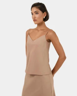 Forcast Joy Satin V-neck Cami Warm Taupe Clearance