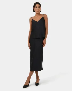 Forcast Joy Satin V-neck Cami Black Best
