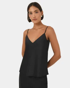 Forcast Joy Satin V-neck Cami Black Best