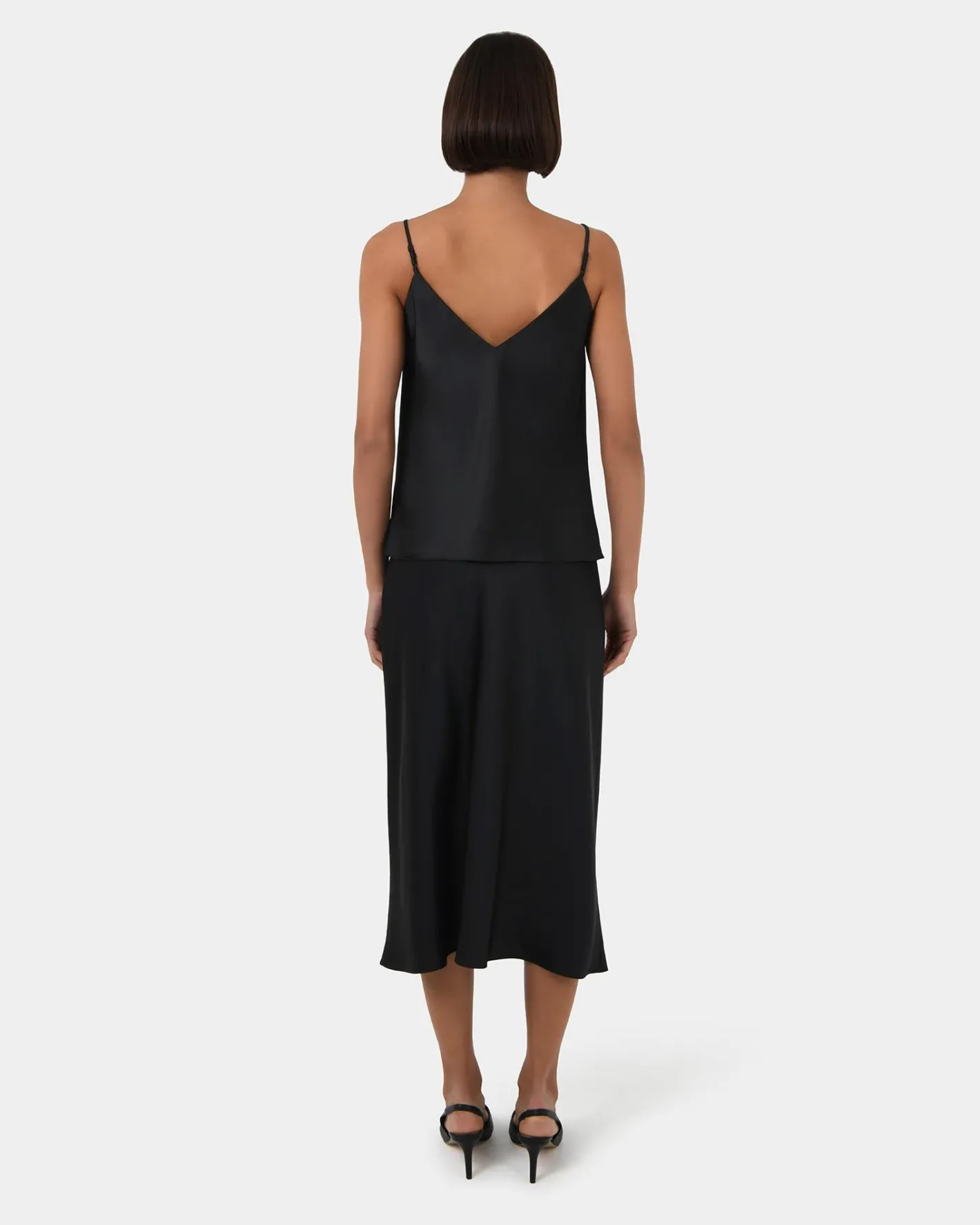 Forcast Joy Satin V-neck Cami Black Best