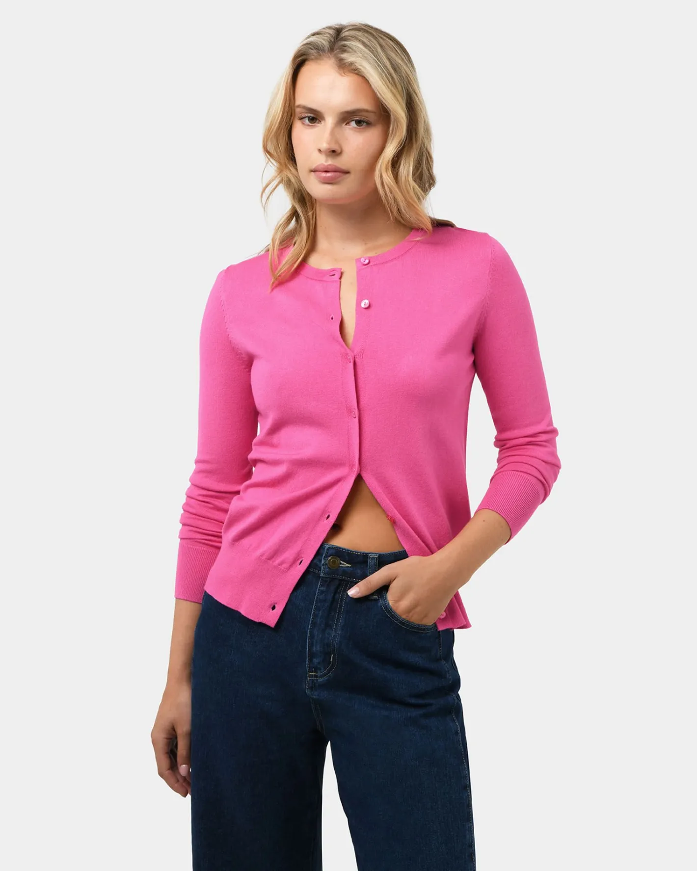 Forcast Joyce Knit Cardigan Bright Pink Hot