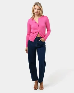 Forcast Joyce Knit Cardigan Bright Pink Hot