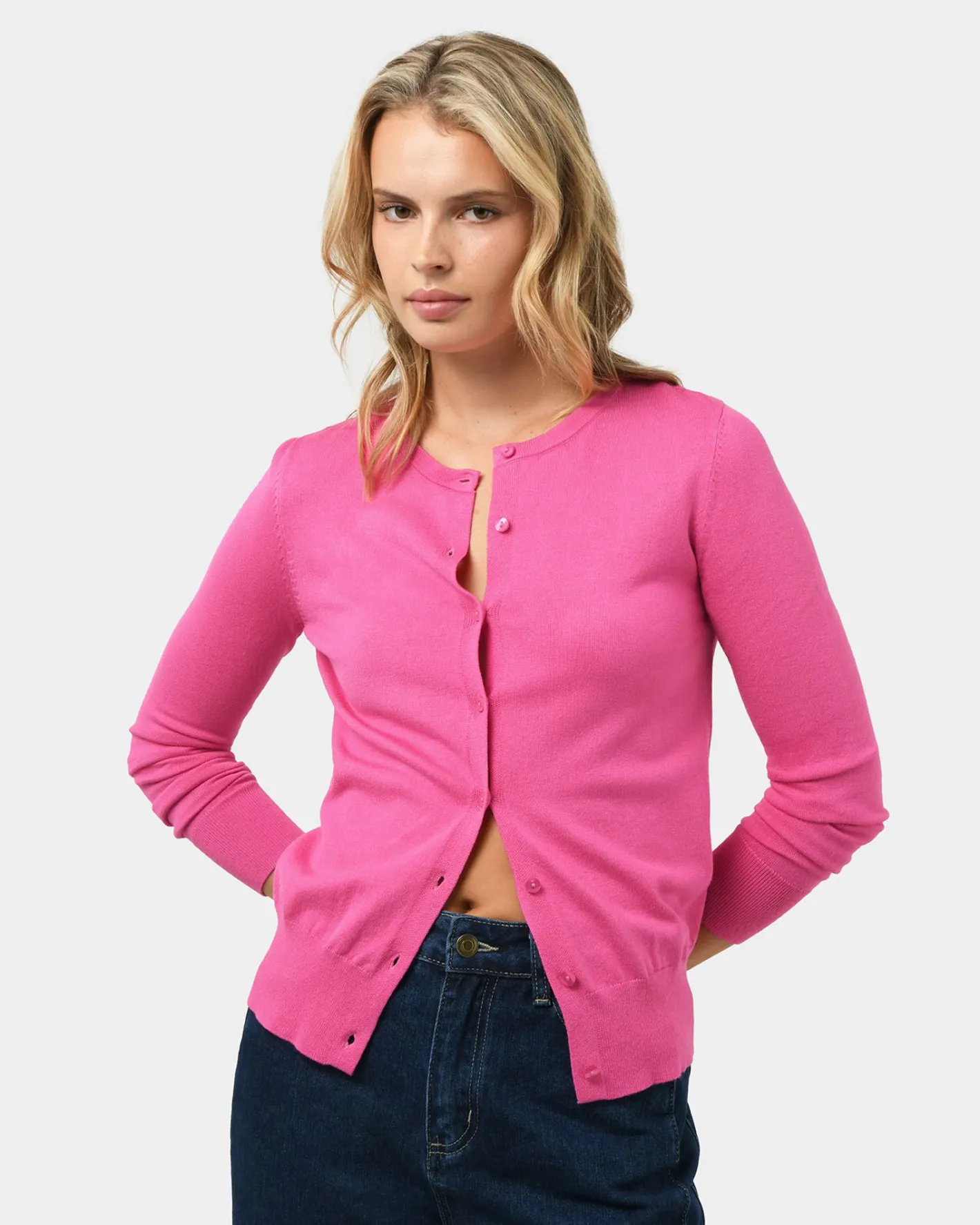 Forcast Joyce Knit Cardigan Bright Pink Hot
