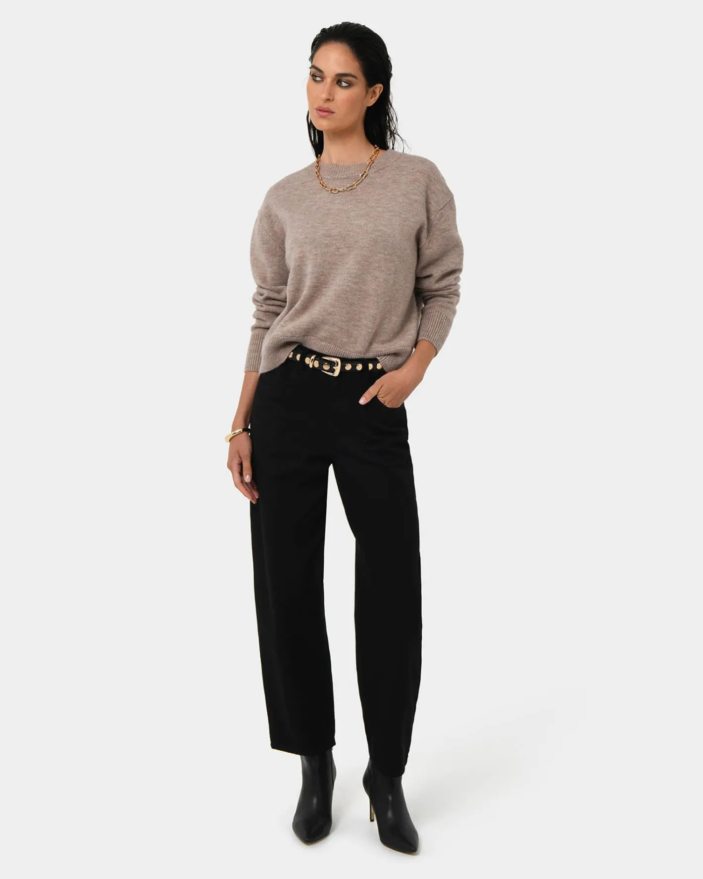 Forcast Joyli Round Neck Knit Almond Clearance