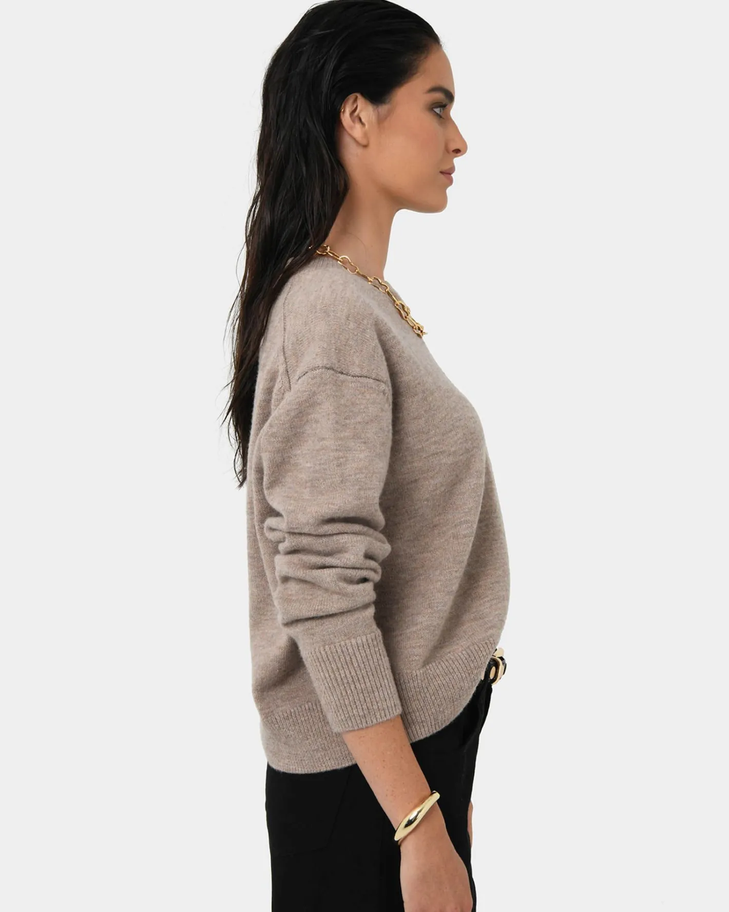 Forcast Joyli Round Neck Knit Almond Clearance