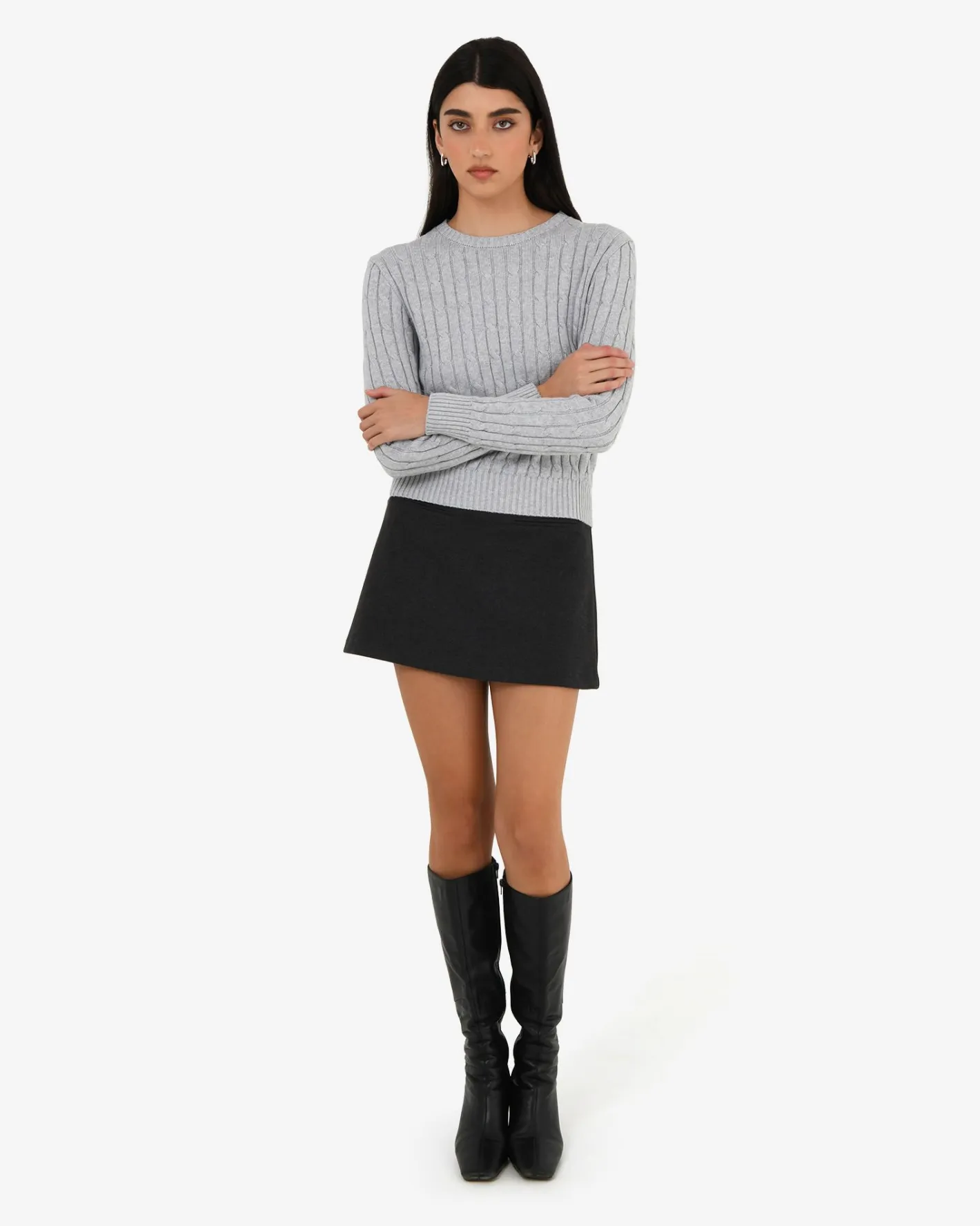 Forcast Juanita Cotton Cable Knit Ash Marle Discount