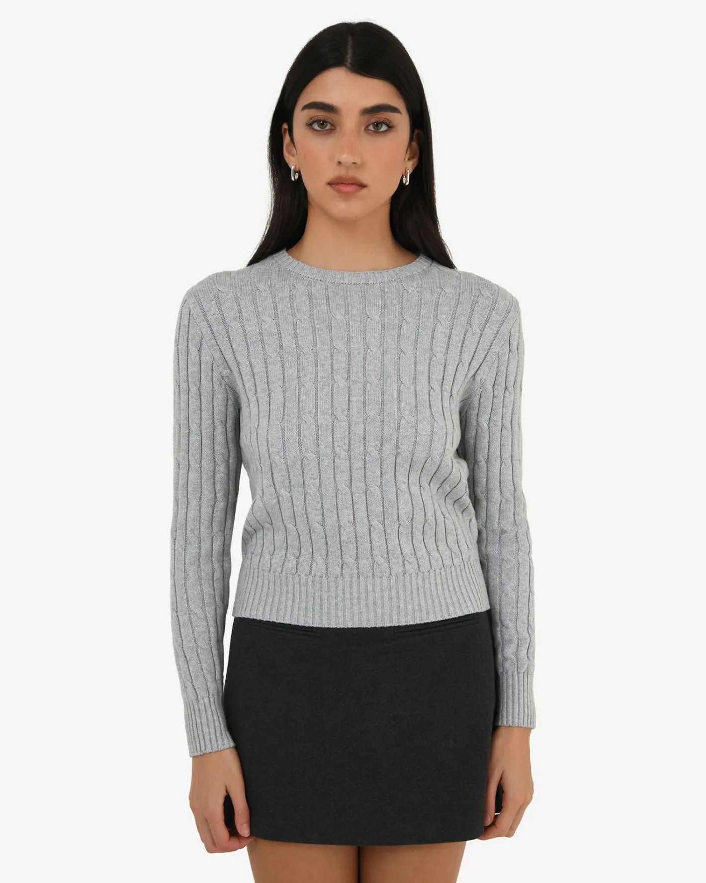 Forcast Juanita Cotton Cable Knit Ash Marle Discount