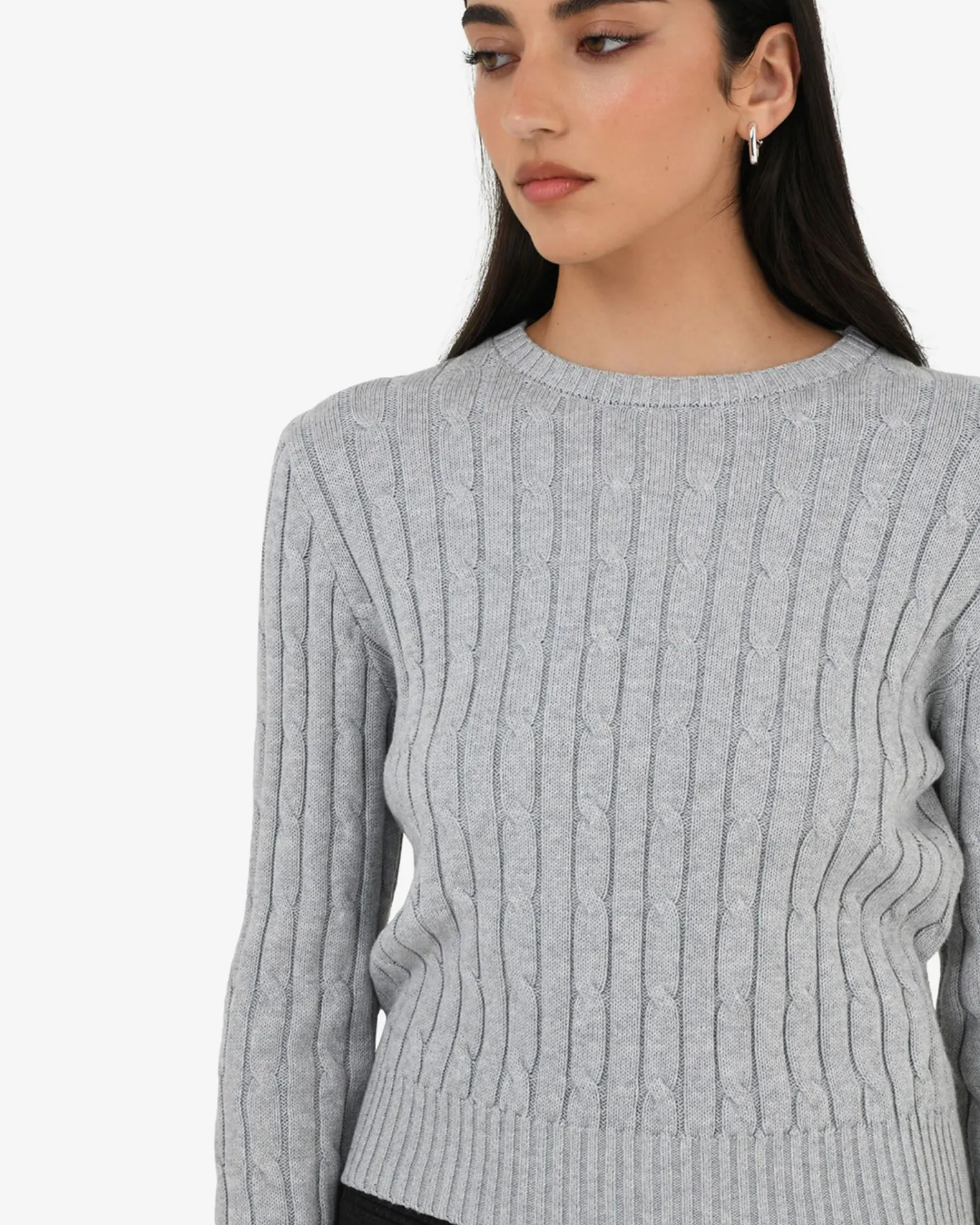 Forcast Juanita Cotton Cable Knit Ash Marle Discount