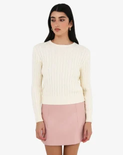 Forcast Juanita Cotton Cable Knit Ecru Clearance
