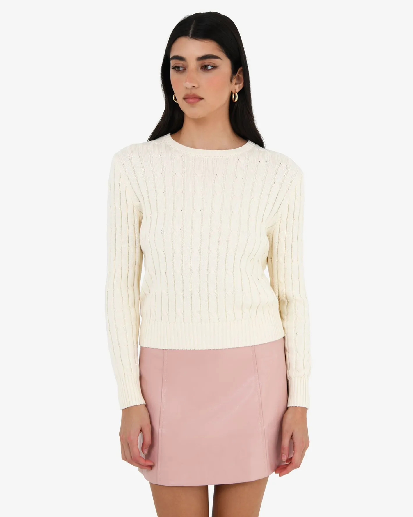 Forcast Juanita Cotton Cable Knit Ecru Clearance