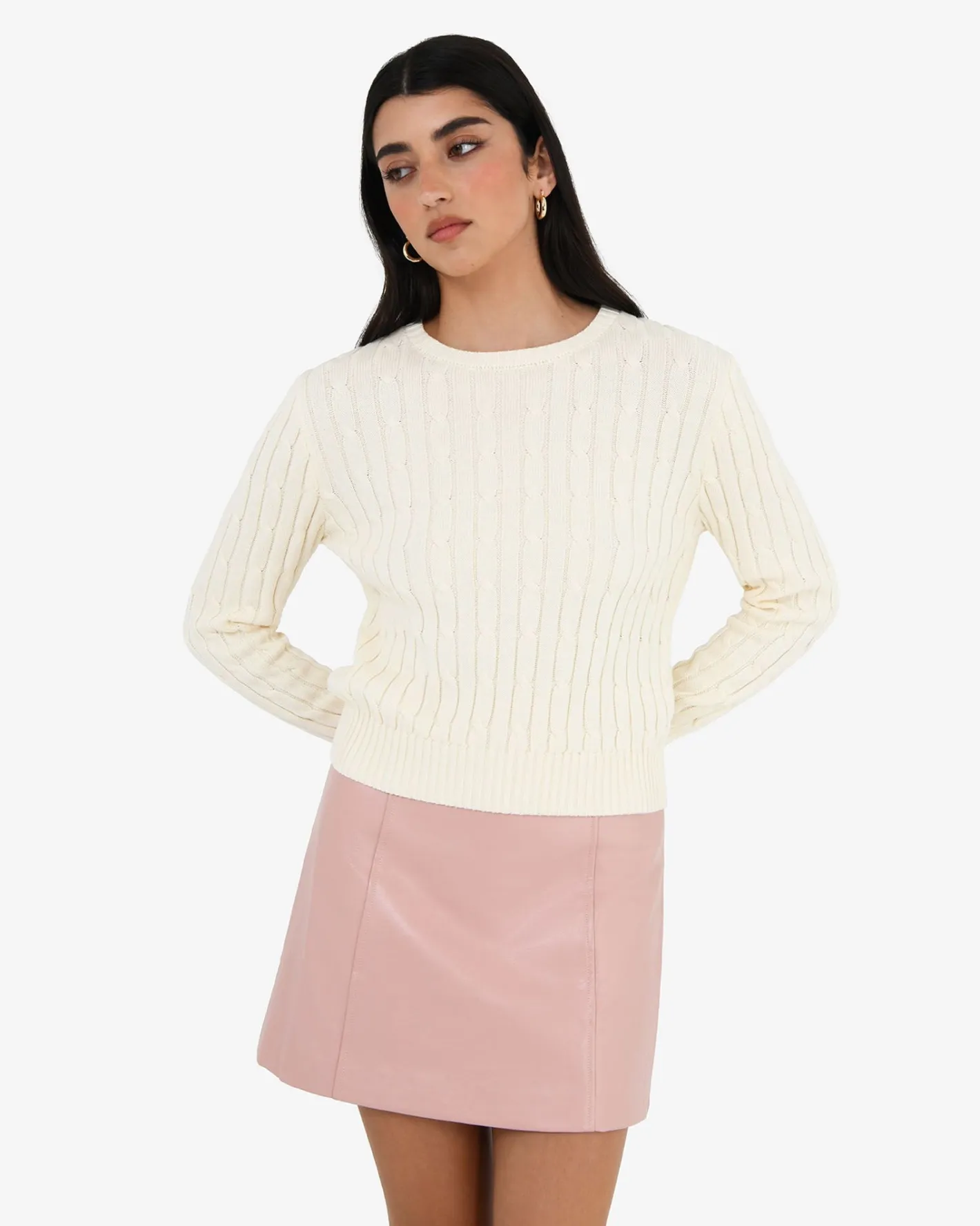 Forcast Juanita Cotton Cable Knit Ecru Clearance