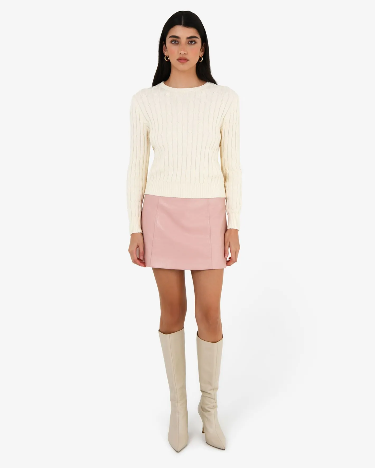 Forcast Juanita Cotton Cable Knit Ecru Clearance