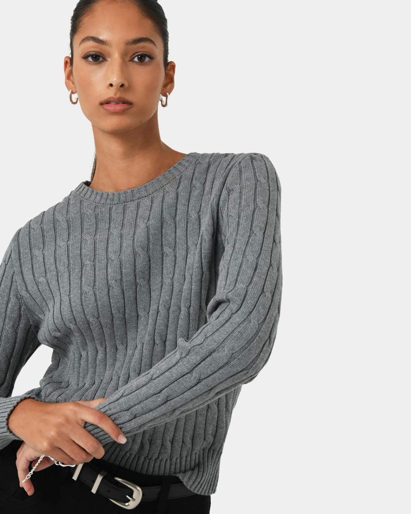 Forcast Juanita Cotton Cable Knit Grey Outlet