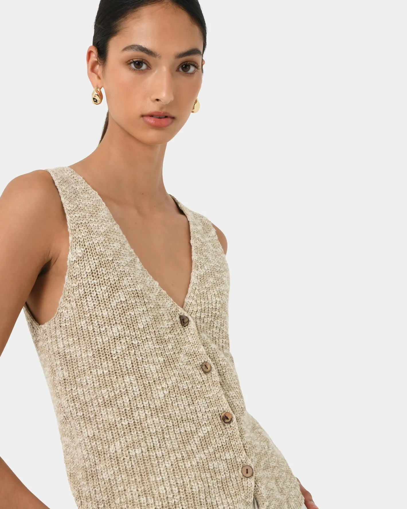 Forcast Judith Knit Vest Sand Multi New