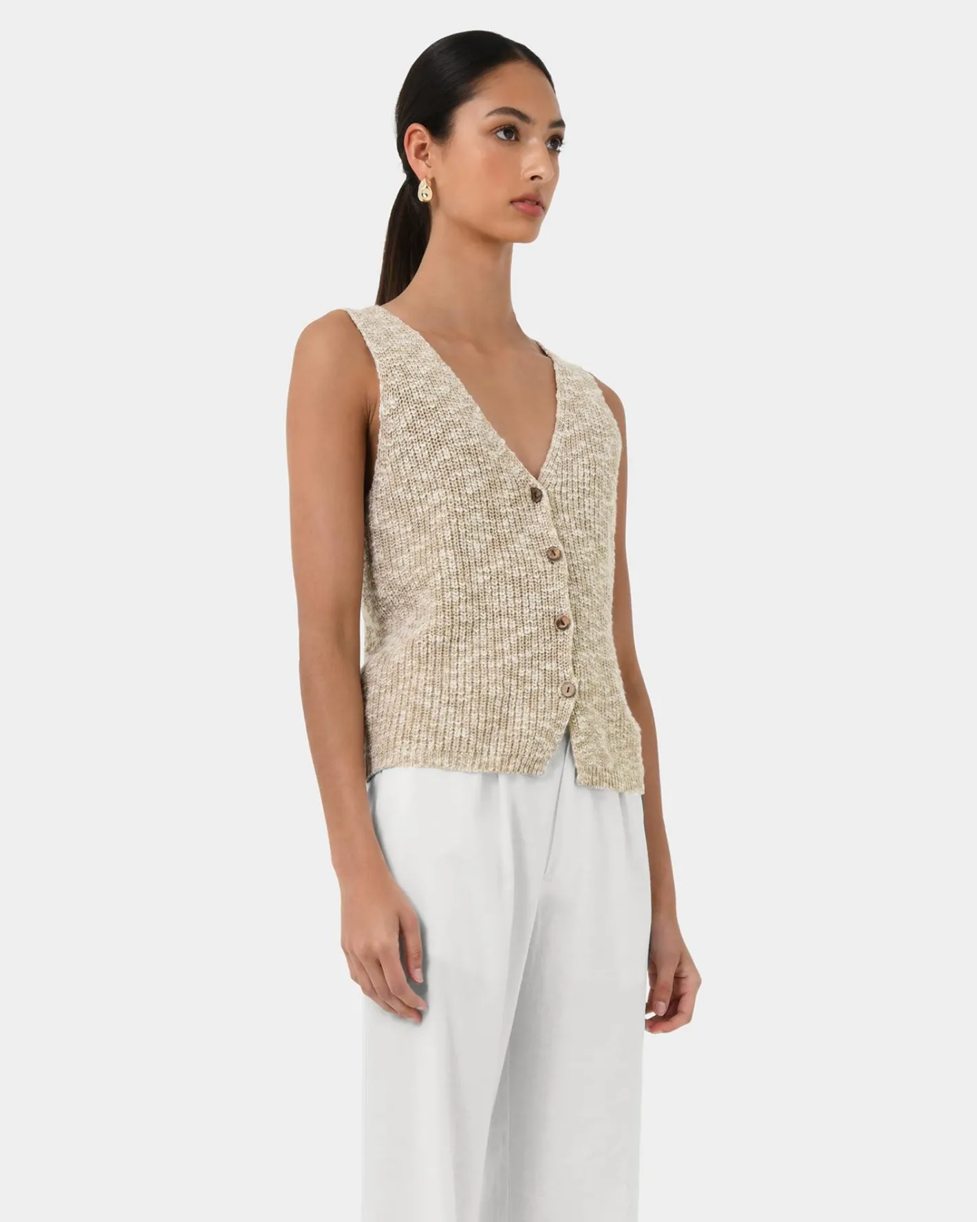 Forcast Judith Knit Vest Sand Multi New