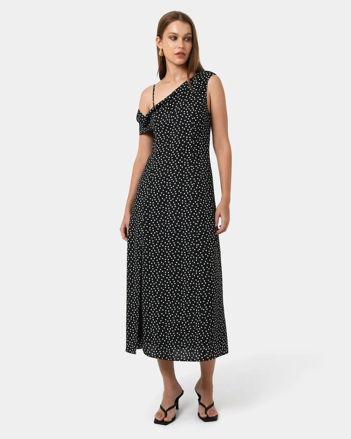 Forcast Jules Asymmetric Maxi Dress Polka Dot Best
