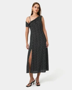 Forcast Jules Asymmetric Maxi Dress Polka Dot Best