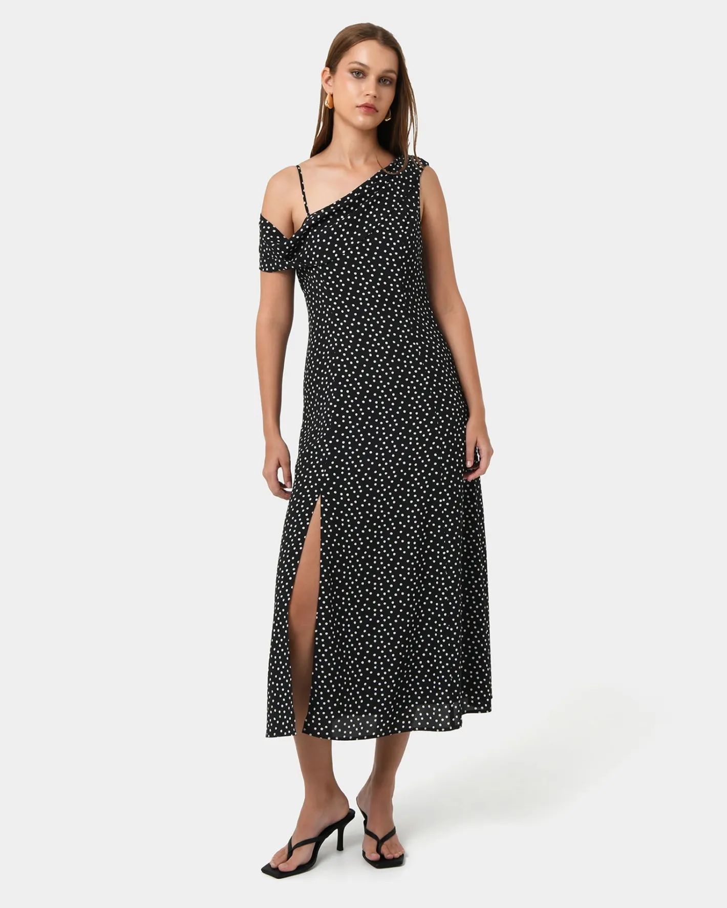 Forcast Jules Asymmetric Maxi Dress Polka Dot Best