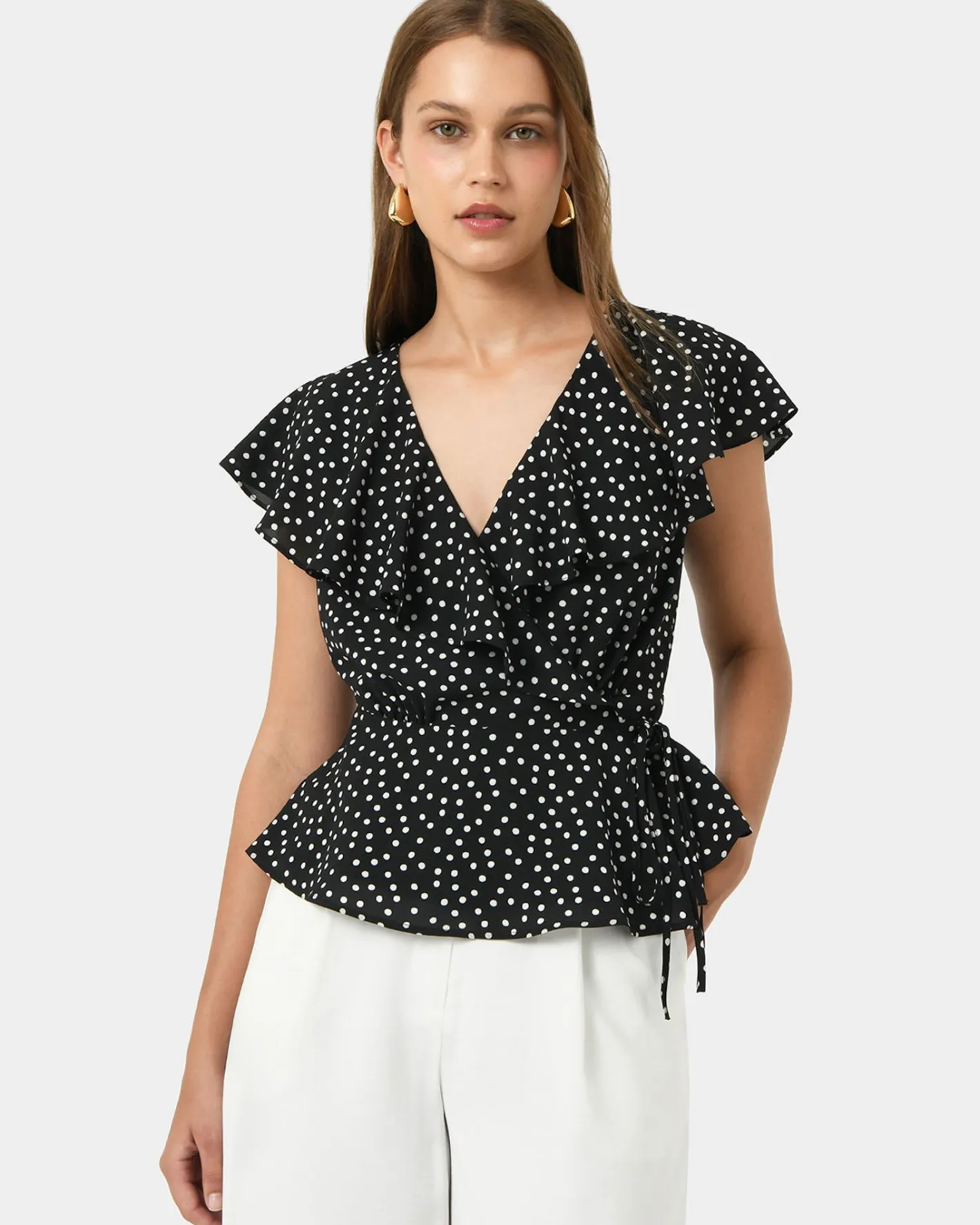 Forcast Jules Ruffle Wrap Blouse Polka Dot