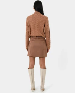 Forcast Julie Faux Suede Mini Skirt Camel New