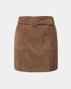 Forcast Julie Faux Suede Mini Skirt Camel New