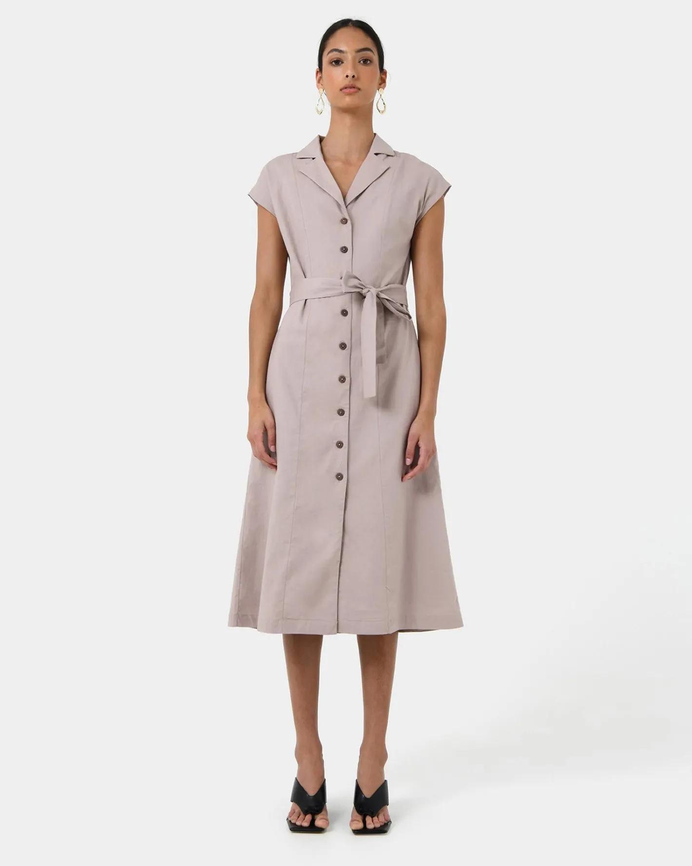 Forcast Kade V-neck Linen Dress Light Taupe Hot