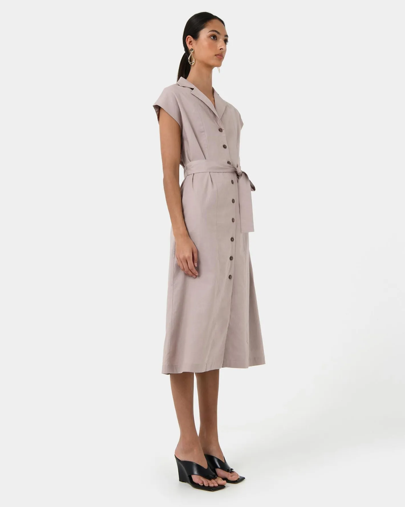 Forcast Kade V-neck Linen Dress Light Taupe Hot