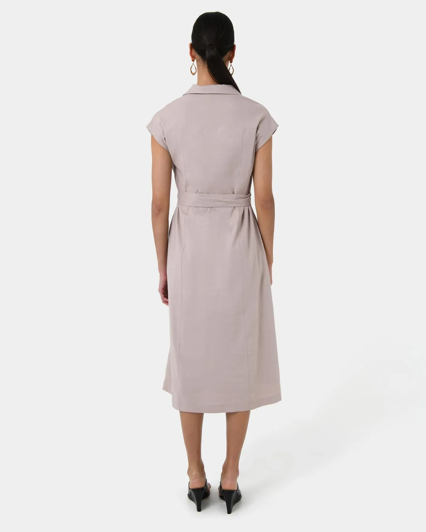 Forcast Kade V-neck Linen Dress Light Taupe Hot