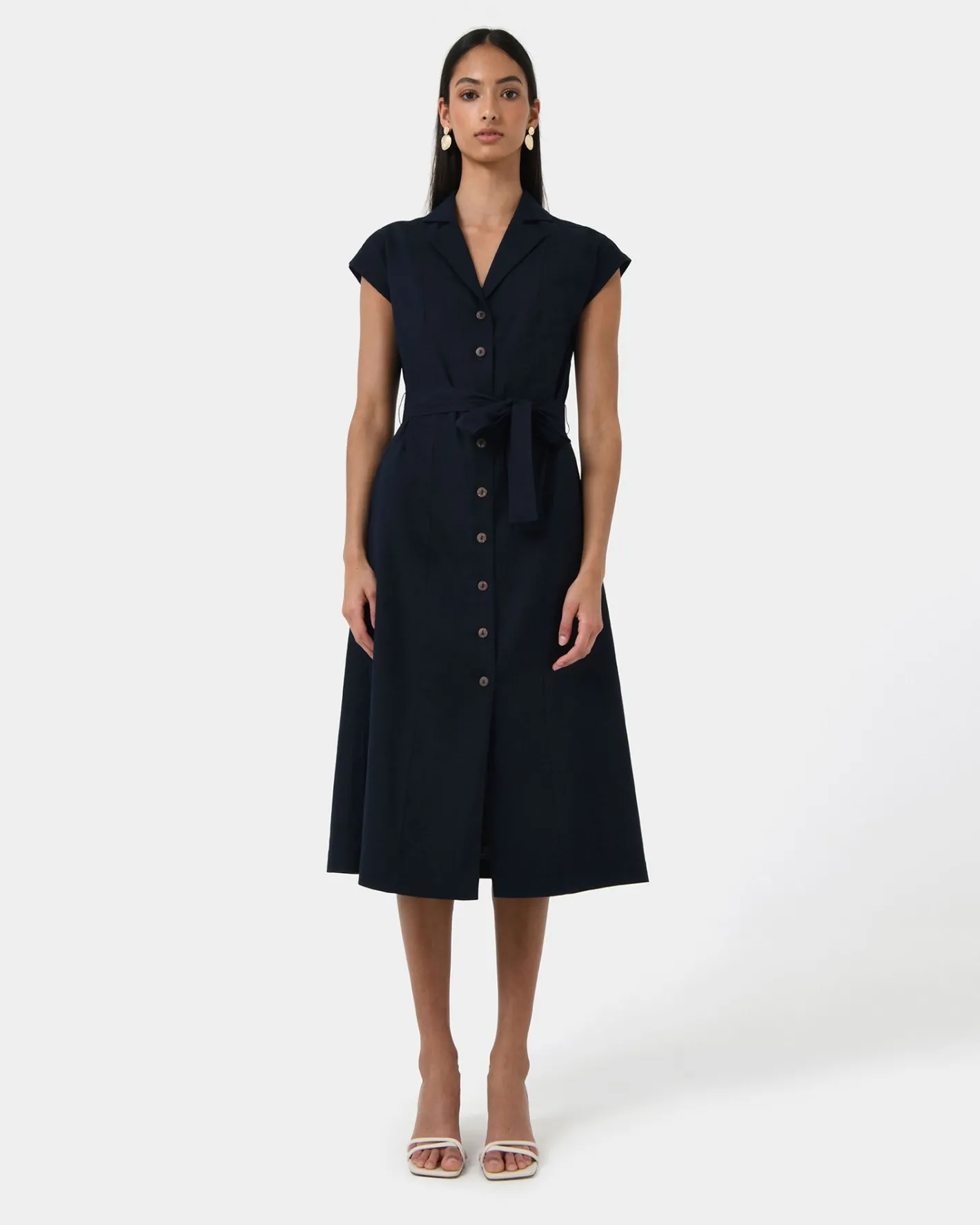 Forcast Kade V-neck Linen Dress Navy Hot