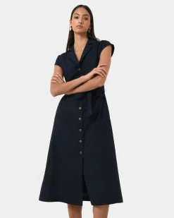 Forcast Kade V-neck Linen Dress Navy Hot