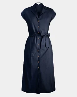 Forcast Kade V-neck Linen Dress Navy Hot