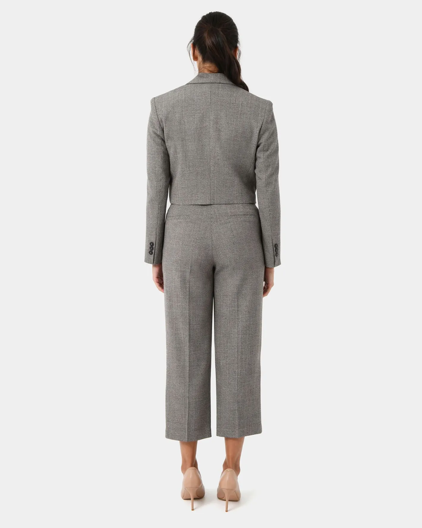 Forcast Kai Checked Crop Blazer Beige & Black Sale