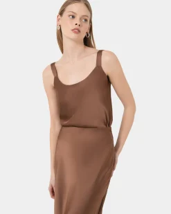Forcast Kalena Satin Cami Top Dark Camel Sale