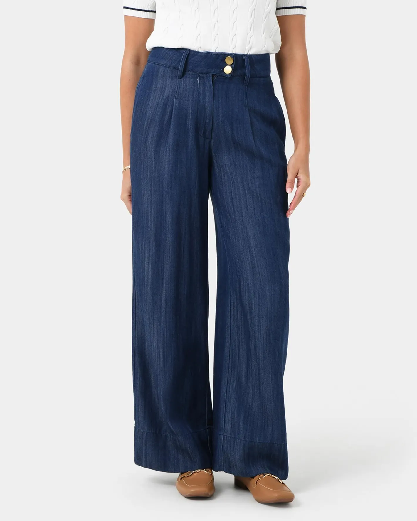 Forcast Kaley Lyocell Denim Trousers Indigo Blue New